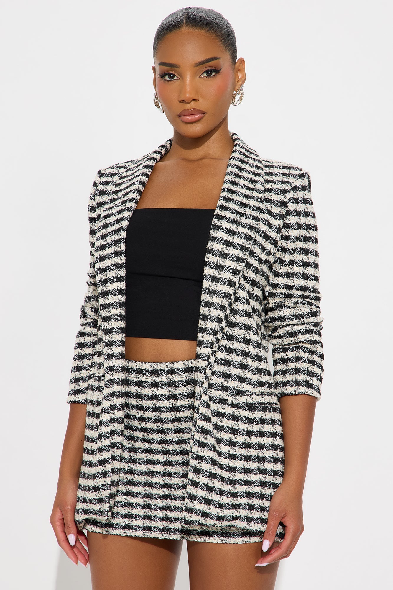 Alana Knit Tweed Blazer Skirt Set - Black/White