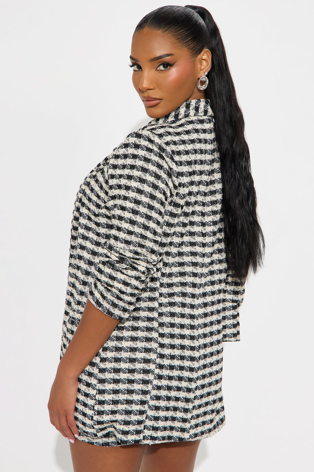 Alana Knit Tweed Blazer Skirt Set - Black/White