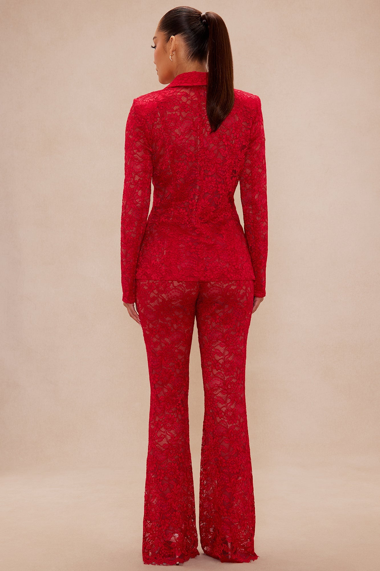 Chania Lace Blazer Suit Set - Red