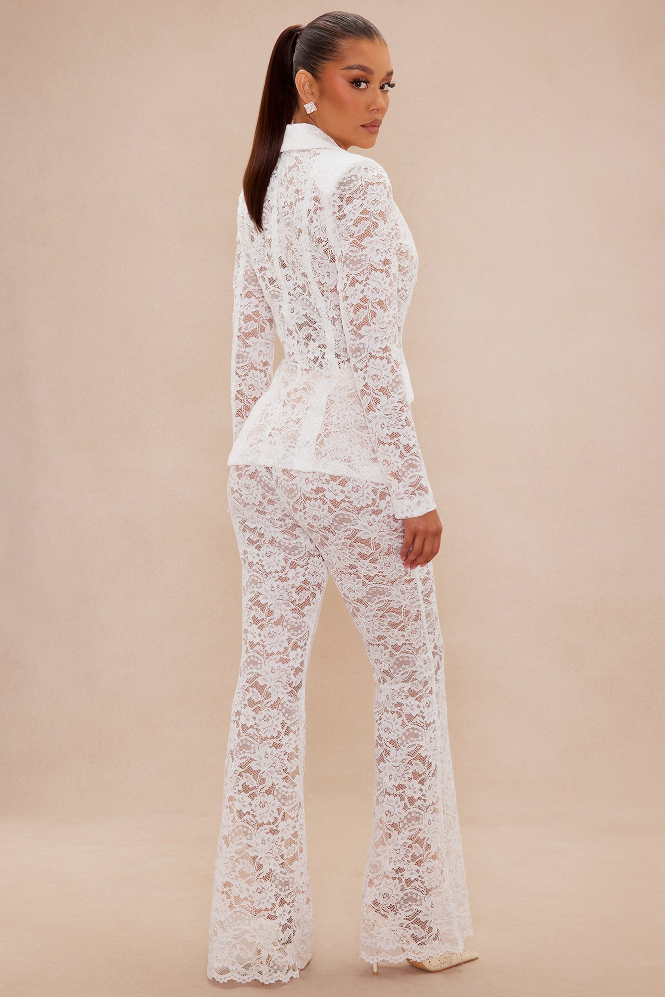 Chania Lace Blazer Suit Set - White