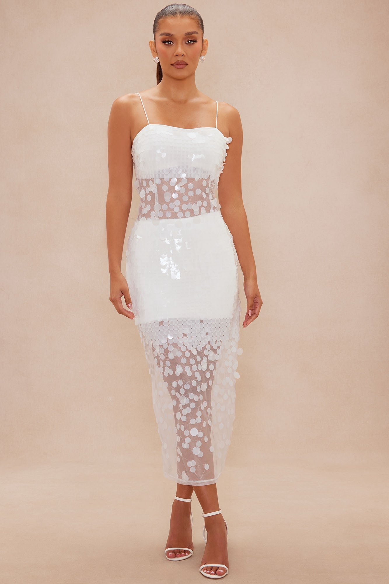 Tia Sequin Maxi Dress - White
