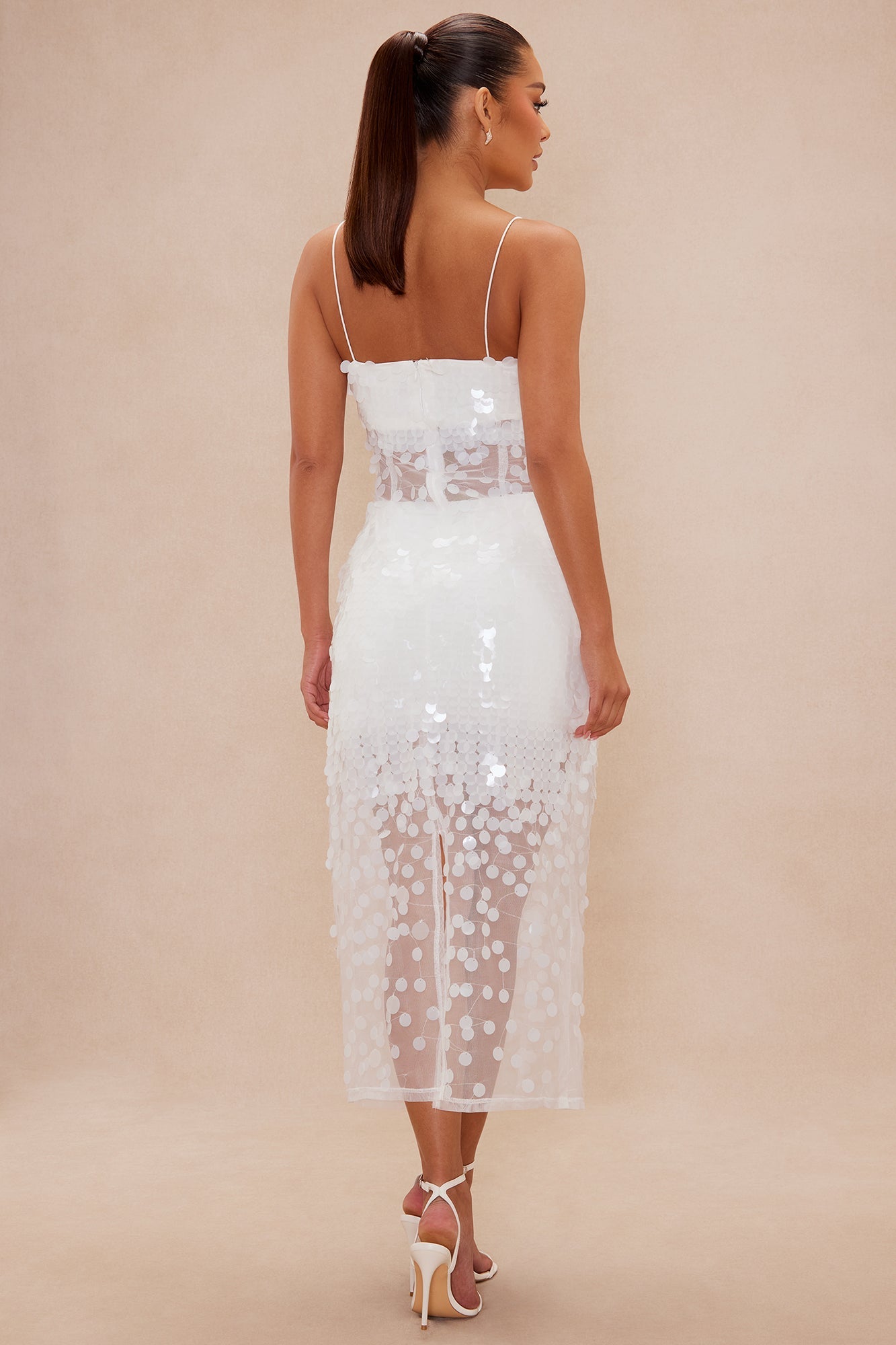 Tia Sequin Maxi Dress - White