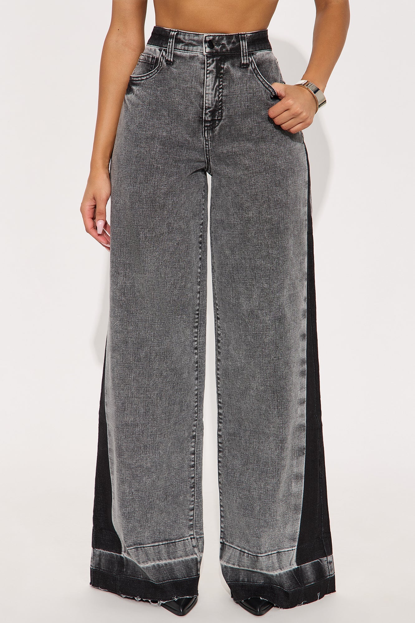 Think Twice Stretch Wide Leg Jeans - Black Wash