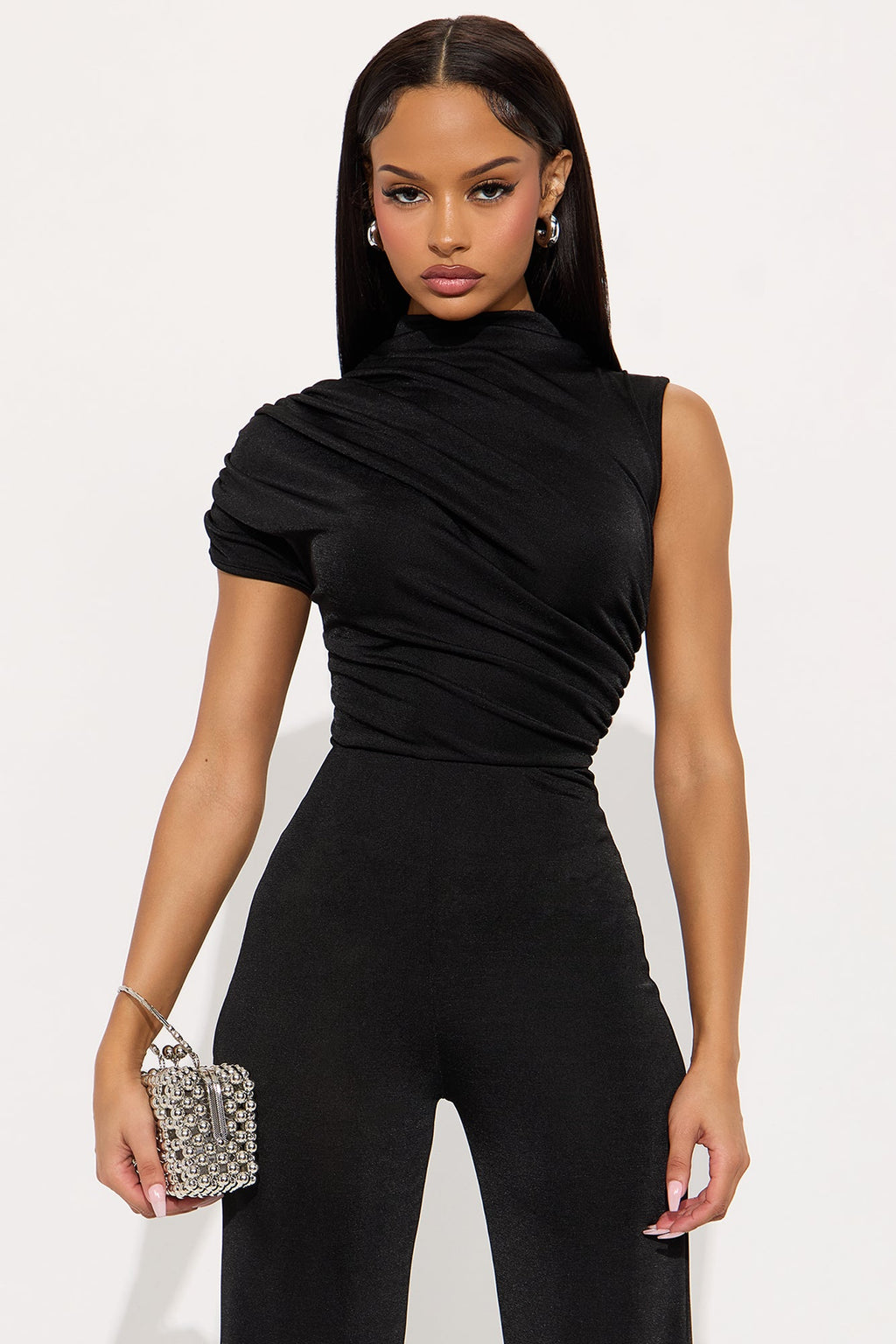 High Risk Ruched Wide Leg Jumpsuit - Black