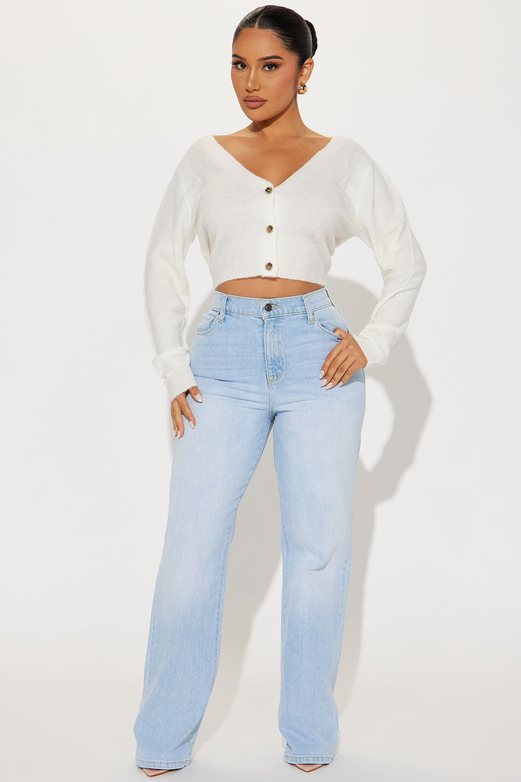 Albyn Cropped Cardigan Sweater - Off White
