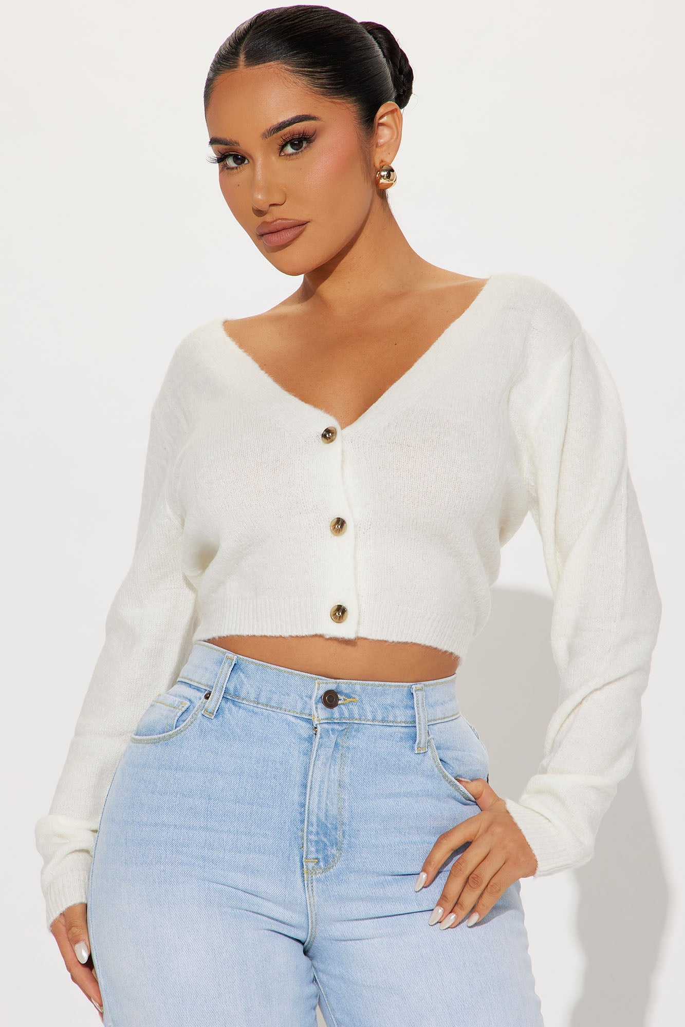 Albyn Cropped Cardigan Sweater - Off White