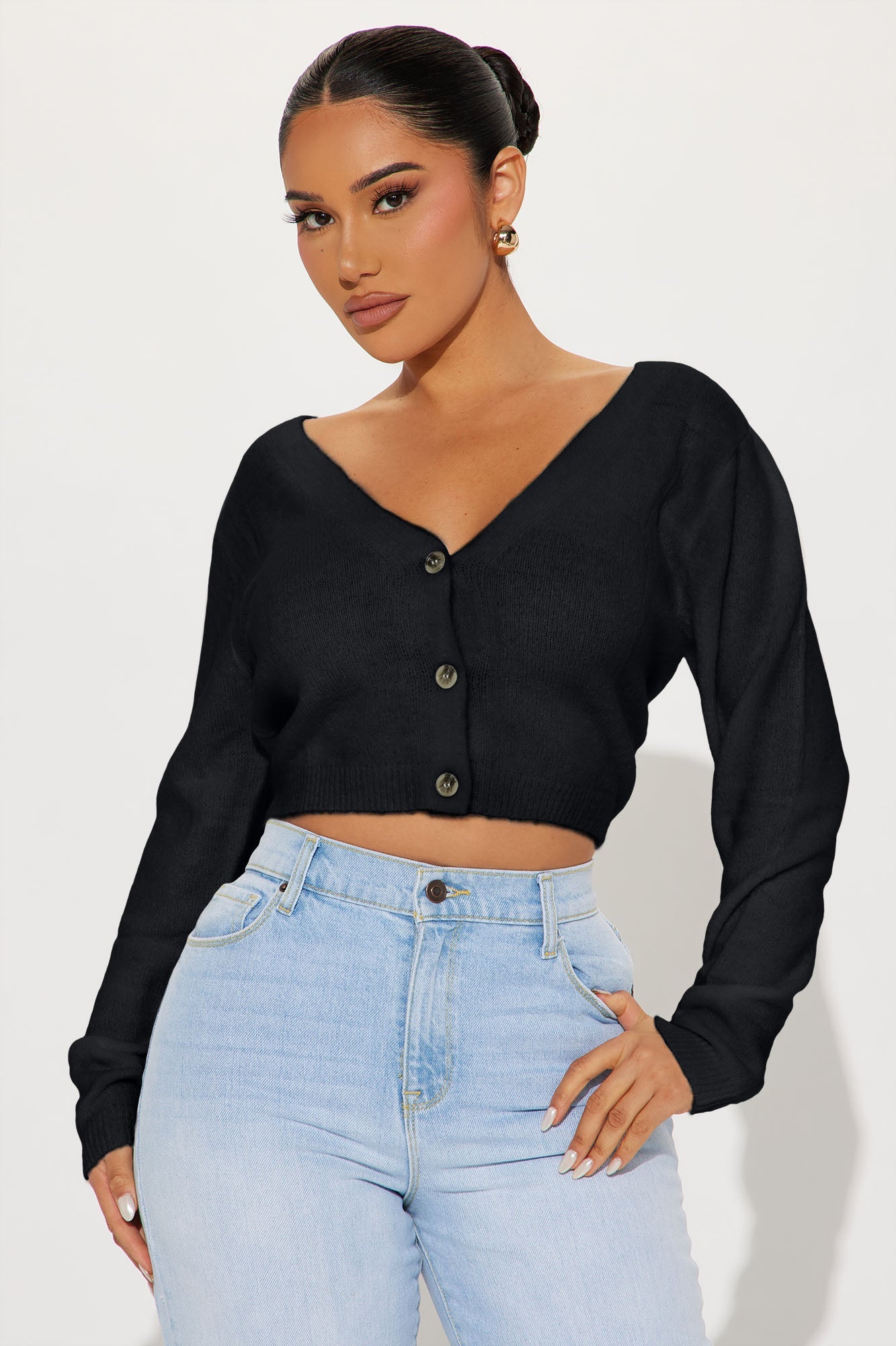 Albyn Cropped Cardigan Sweater - Black