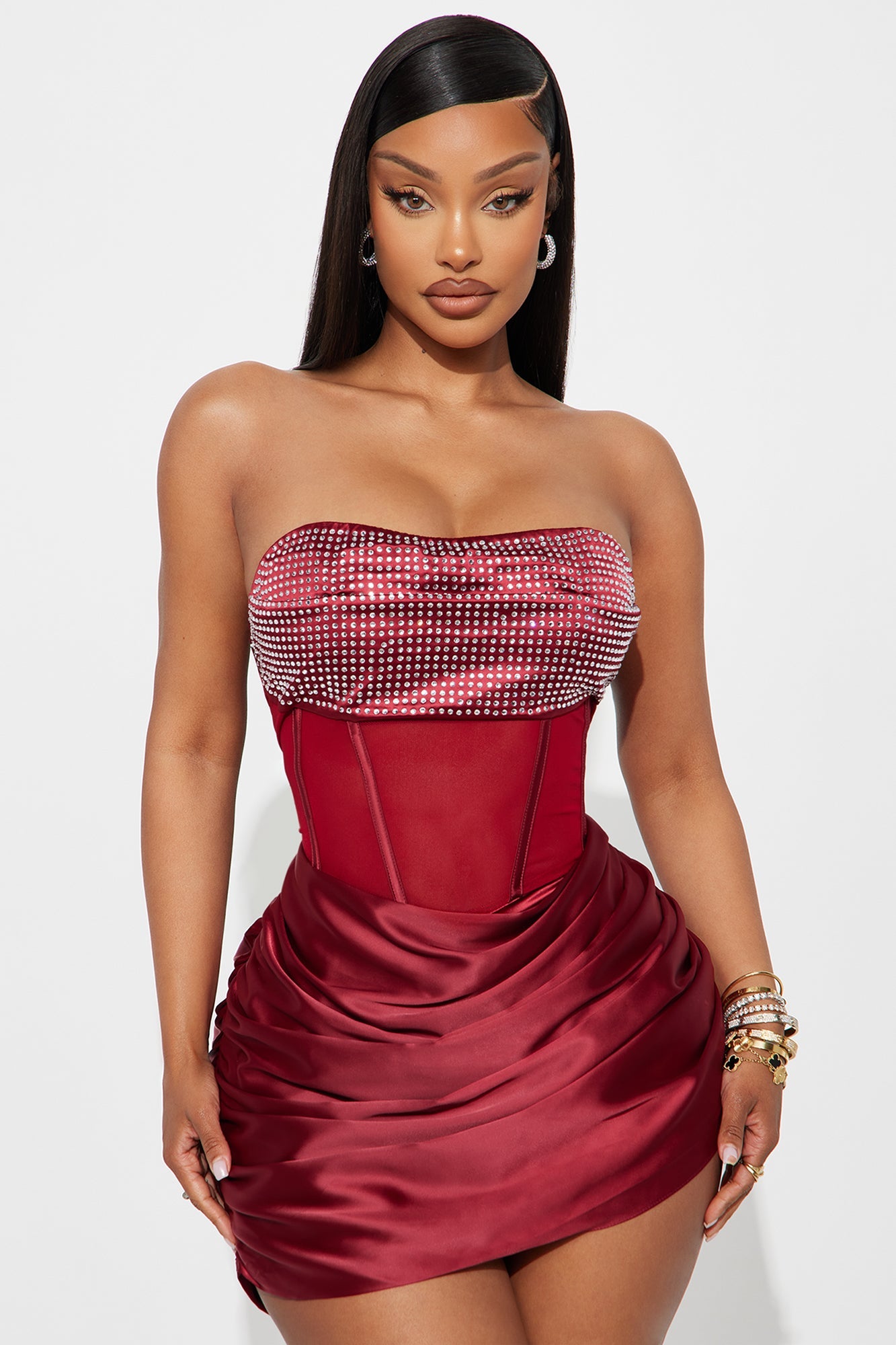 Alaia Satin Corset Mini Dress - Wine