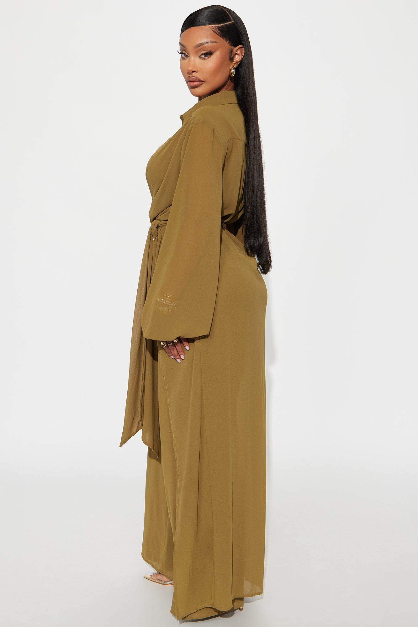 Alondra Chiffon Long Sleeve Jumpsuit - Olive