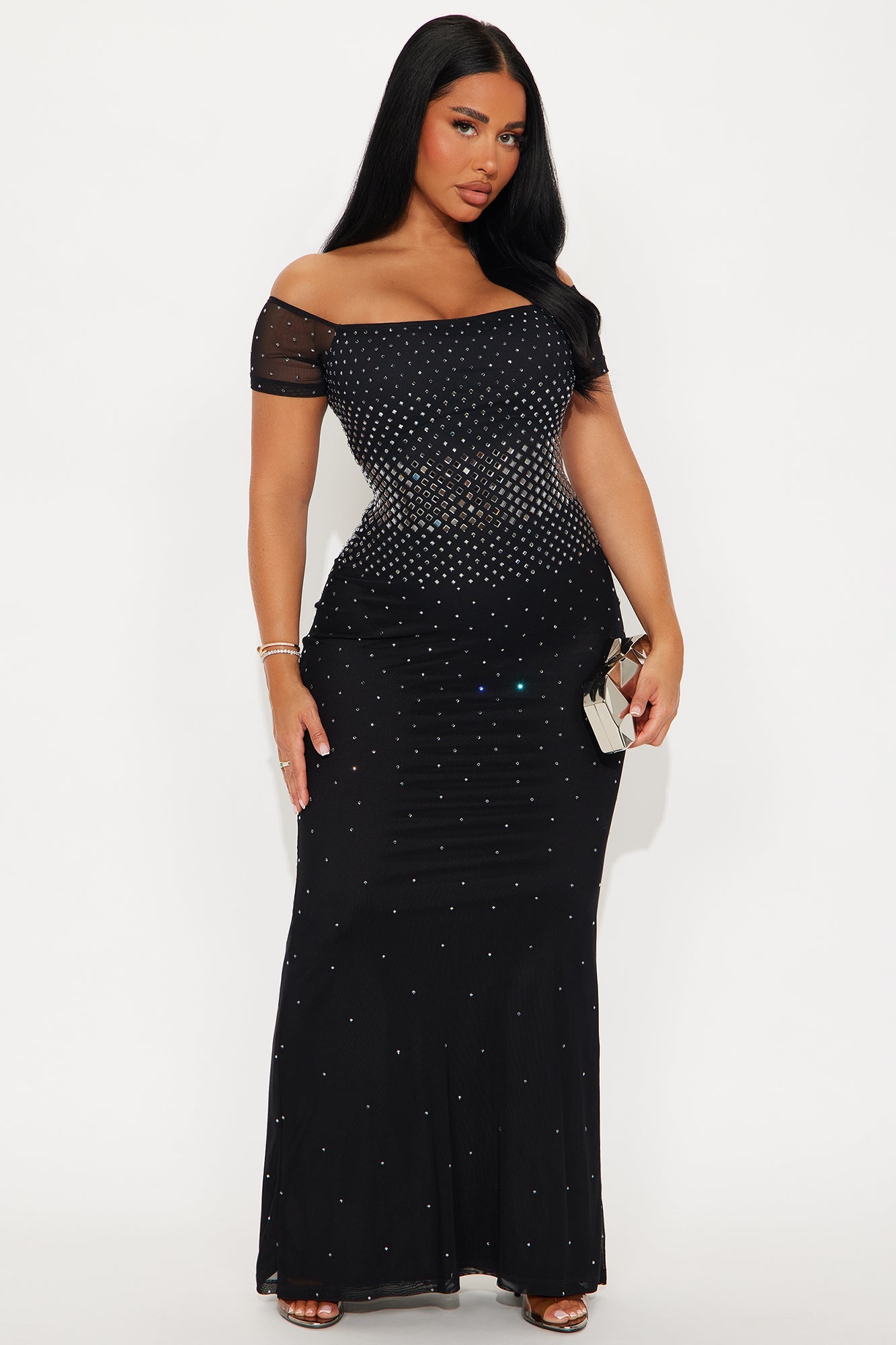 Alaia Rhinestone Mesh Maxi Dress - Black