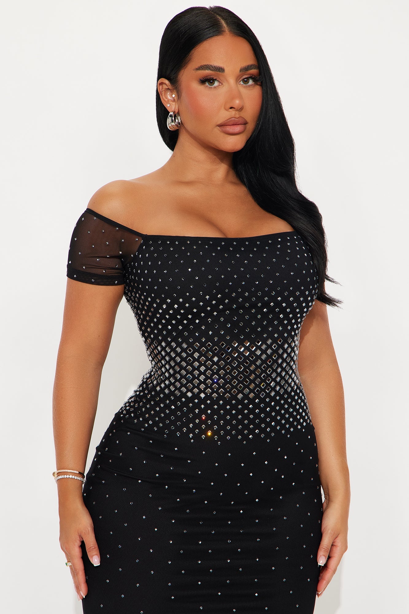 Alaia Rhinestone Mesh Maxi Dress - Black