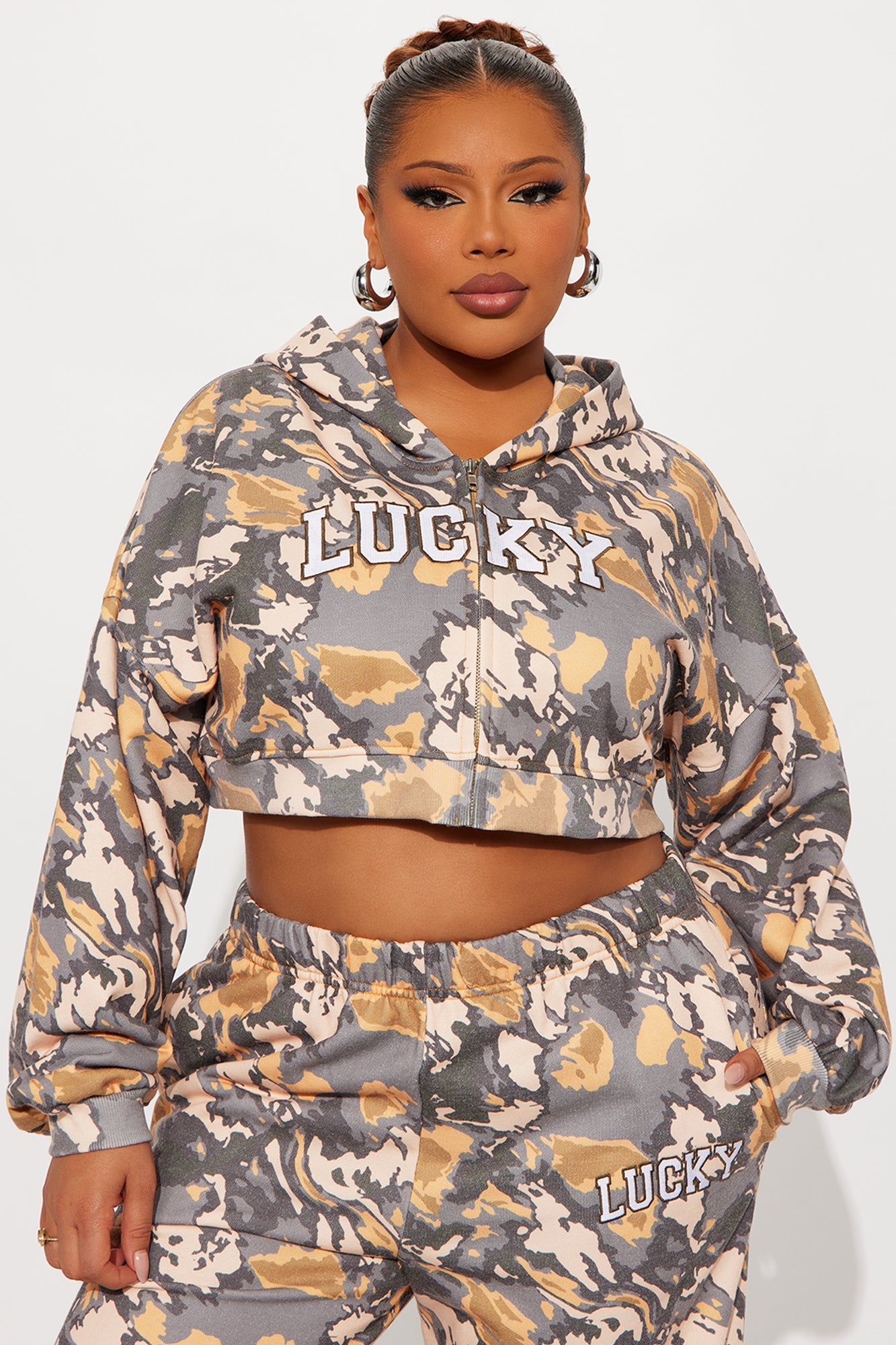 Always Lucky Camo Pant Set - Grey/combo
