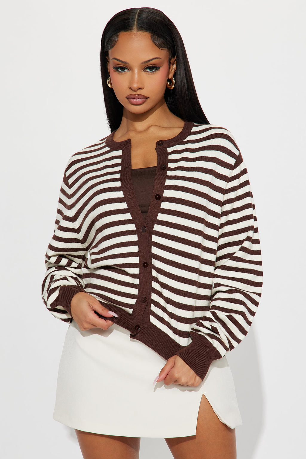 All Out Stripe Cardigan Sweater  - Chocolate/Combo