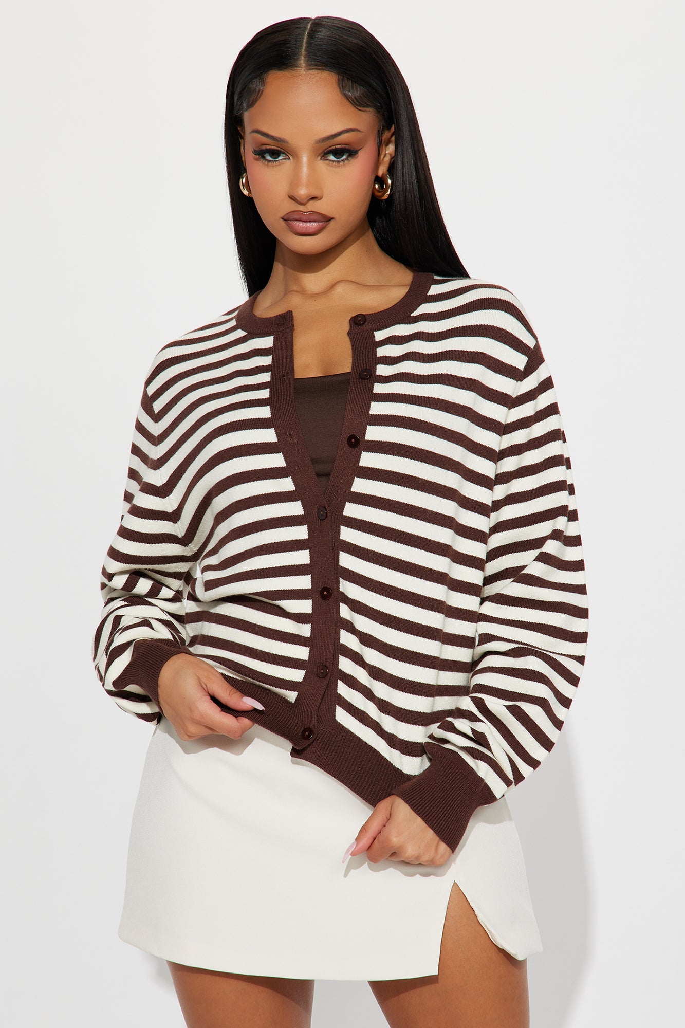 All Out Stripe Cardigan Sweater  - Chocolate/Combo