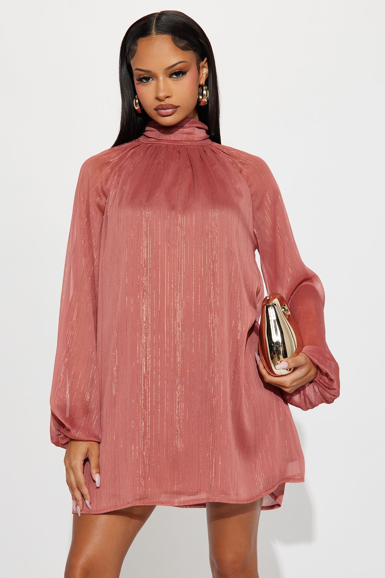 Bianca Long Sleeve Babydoll Mini Dress - Mauve