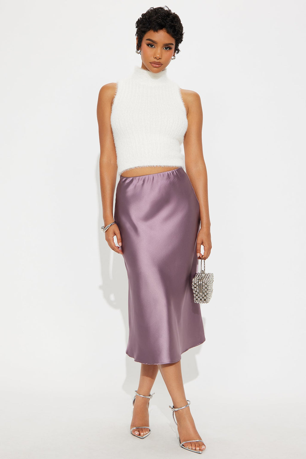 Girls Need Love Satin Midi Skirt - Lavender