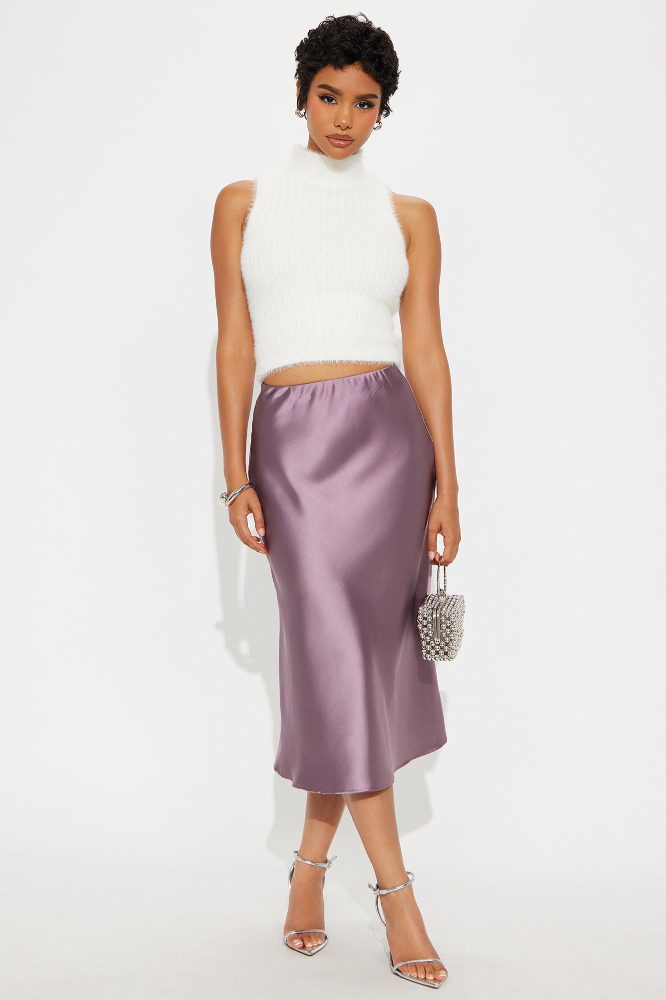 Girls Need Love Satin Midi Skirt - Lavender