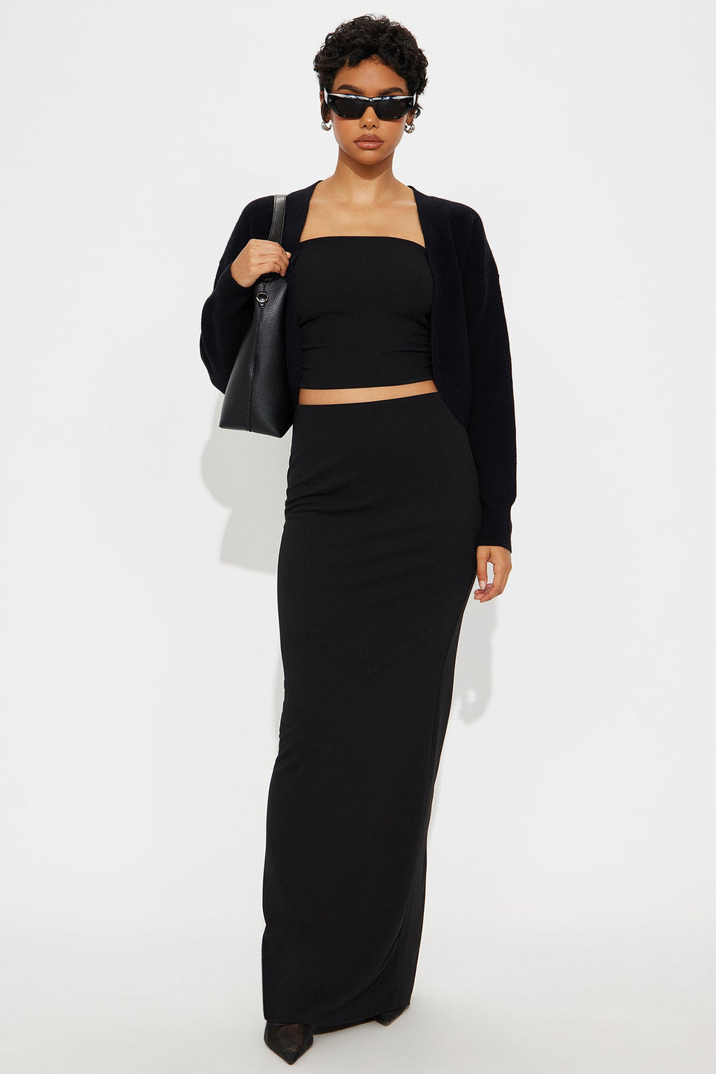 Camila Crepe Knit Back Slit Maxi Skirt - Black