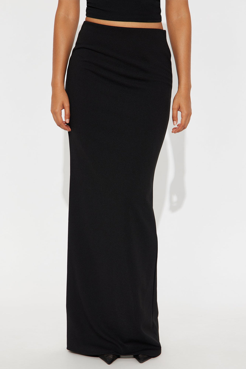 Camila Crepe Knit Back Slit Maxi Skirt - Black
