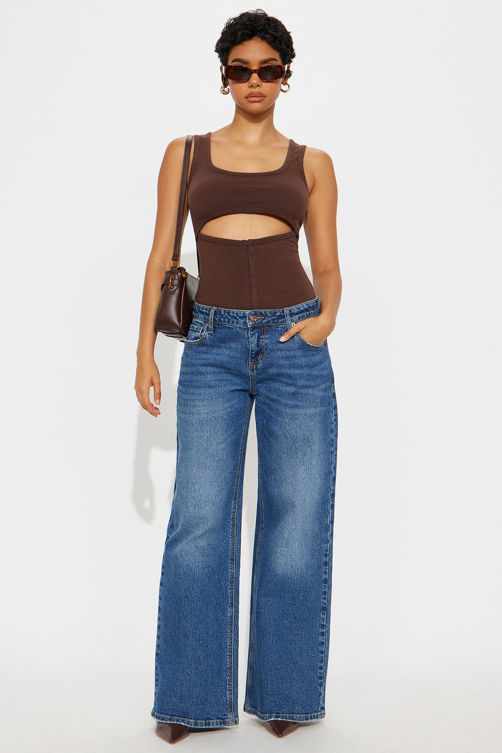 Liora Cut Out Ribbed Tank Top - Brown