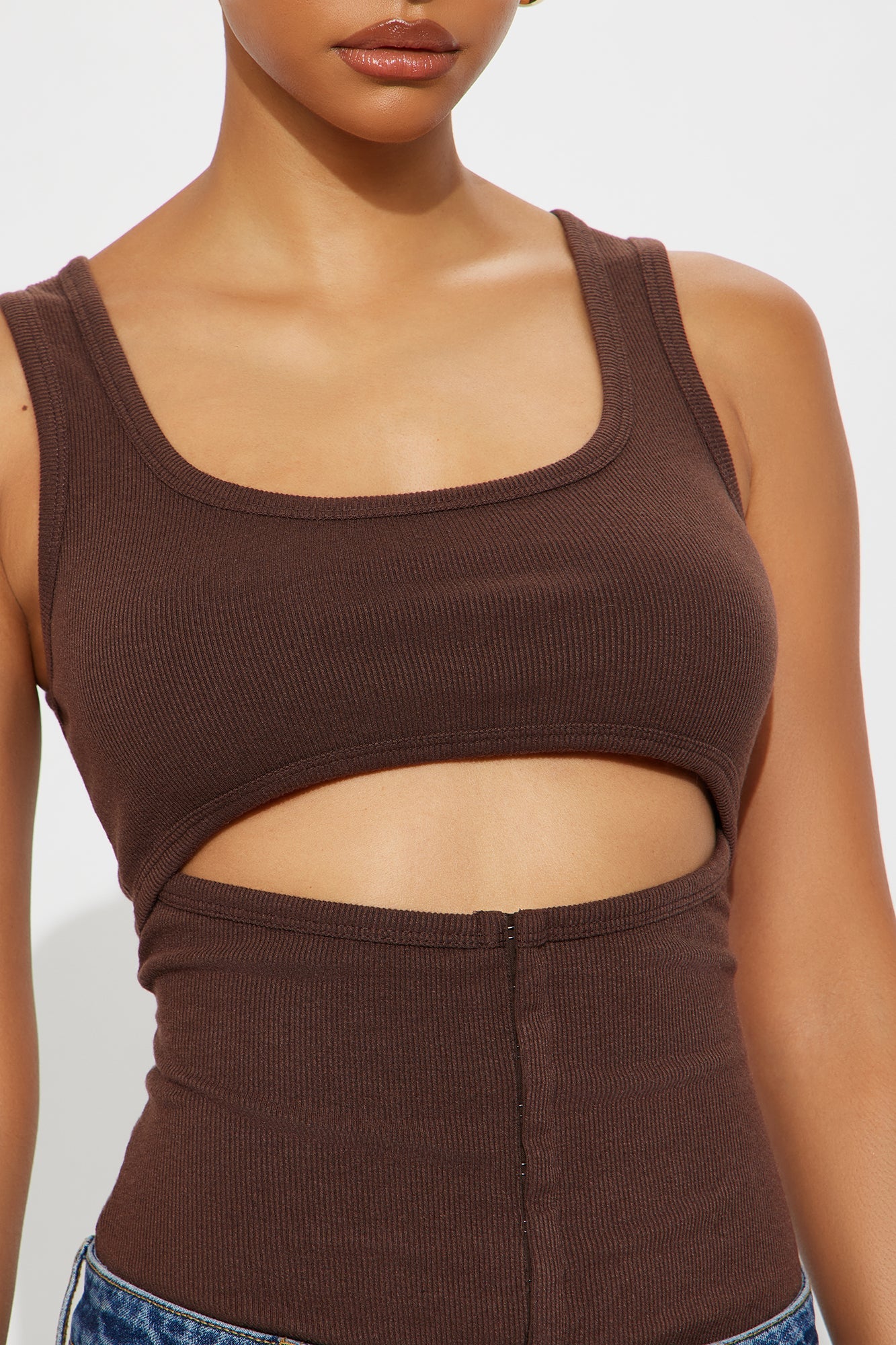 Liora Cut Out Ribbed Tank Top - Brown