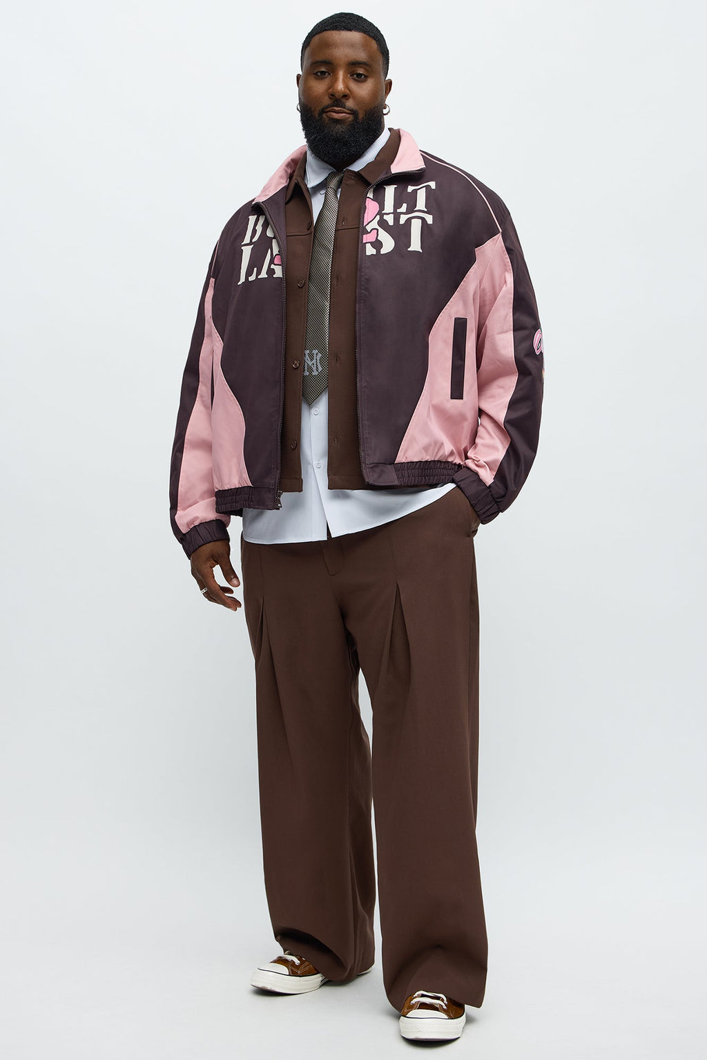 Block Hustle Piped Windbreaker - Brown/combo