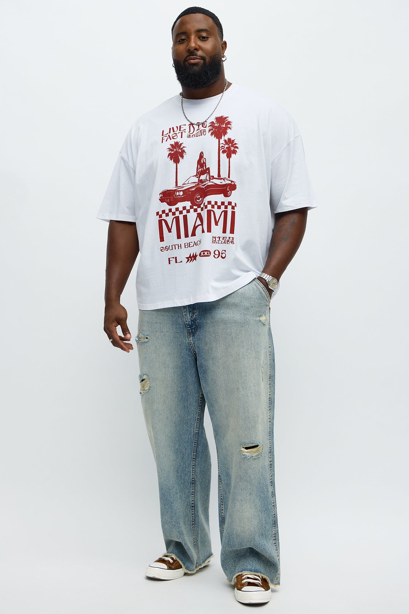 Live Fast Miami Oversized Short Sleeve Tee - White