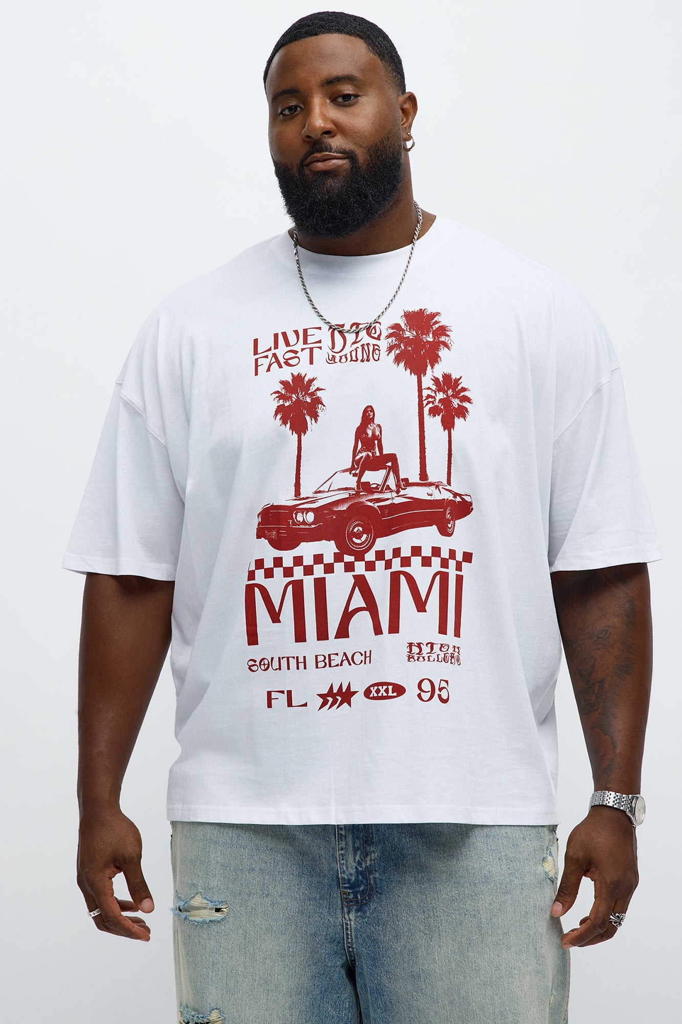 Live Fast Miami Oversized Short Sleeve Tee - White