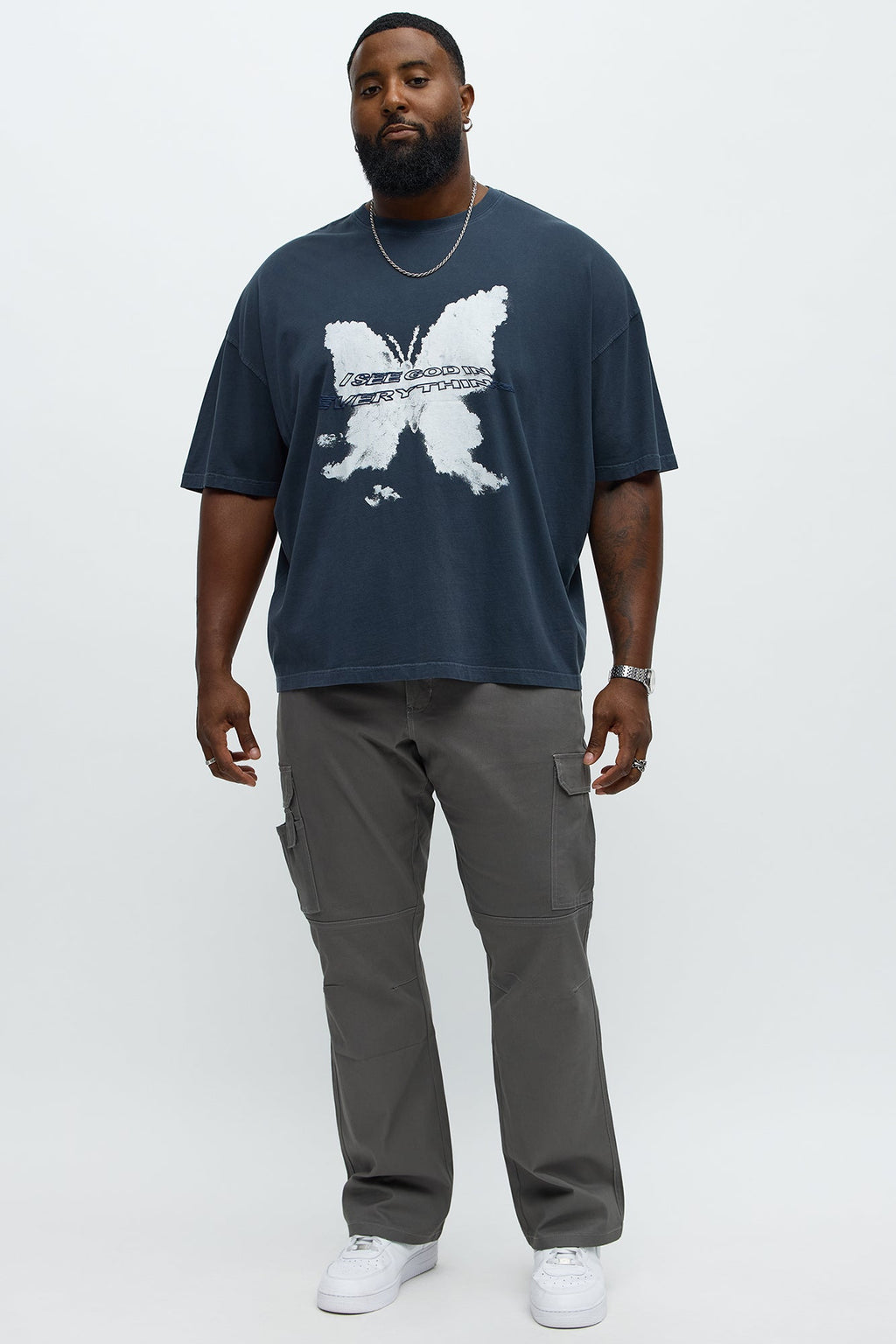 Blessed Butterfly Oversized Short Sleeve Tee - Navy