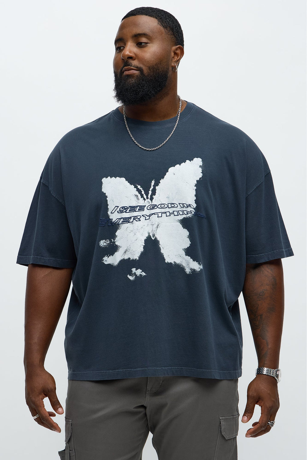 Blessed Butterfly Oversized Short Sleeve Tee - Navy
