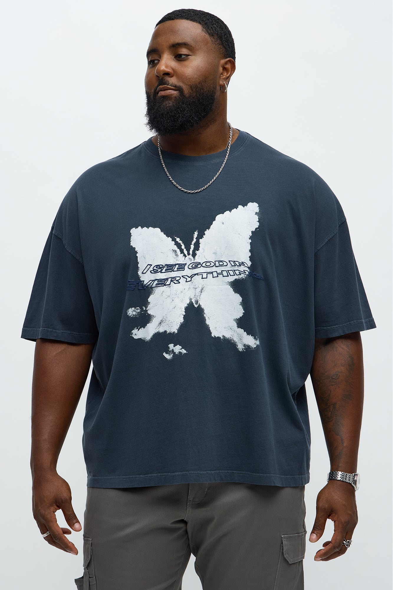 Blessed Butterfly Oversized Short Sleeve Tee - Navy