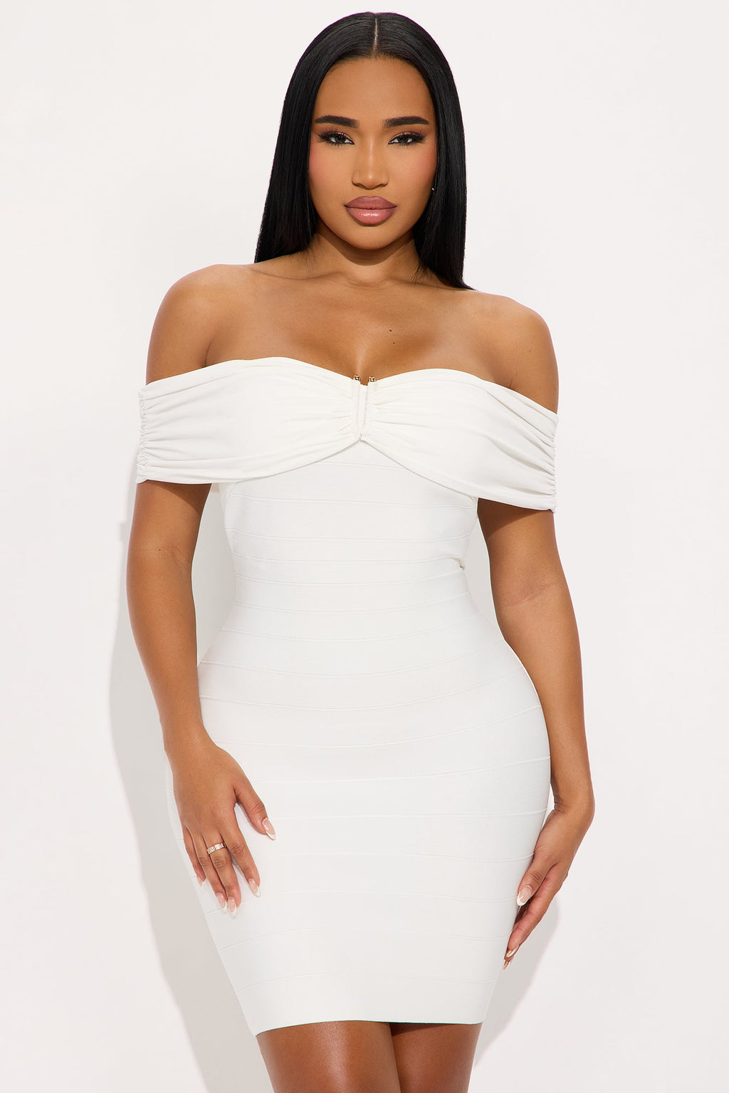 Selene Off Shoulder Bandage Mini Dress - White