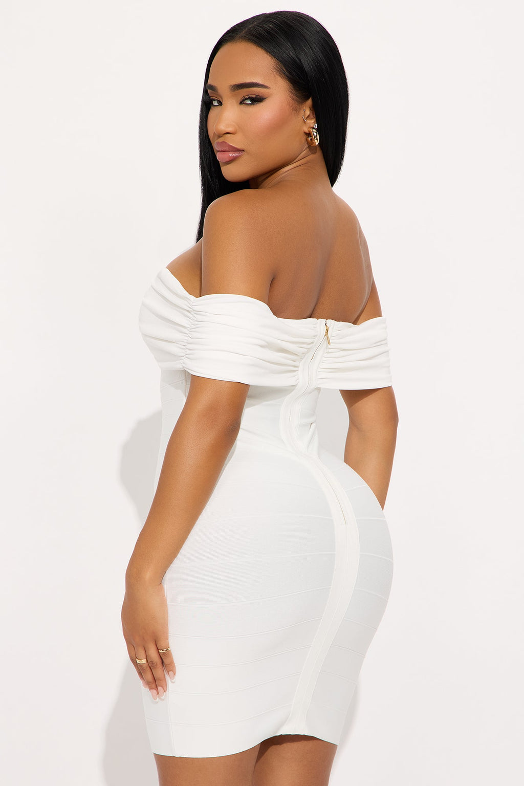 Selene Off Shoulder Bandage Mini Dress - White