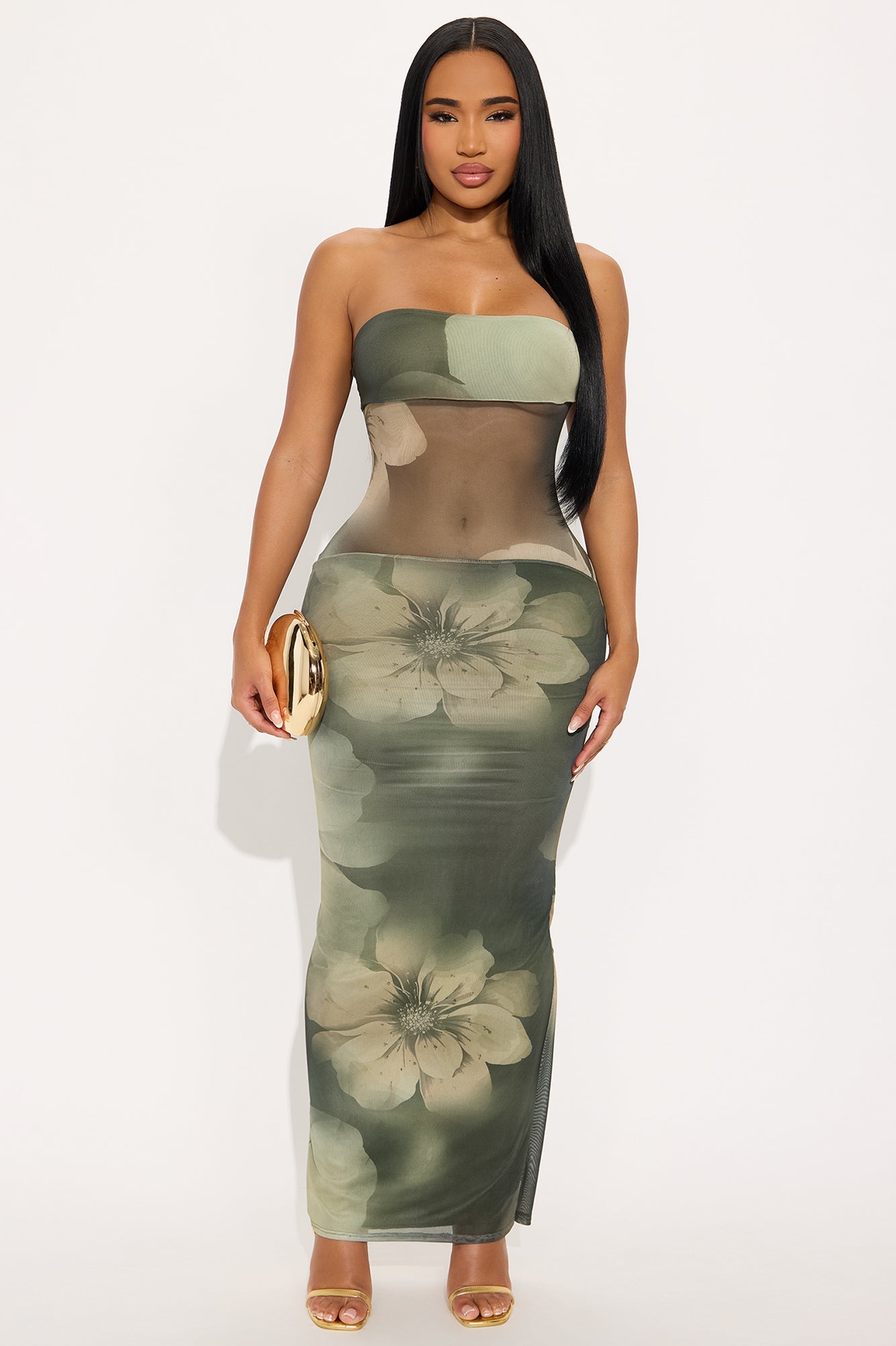 Glow Getter Floral Womens Maxi Dress - Green/combo