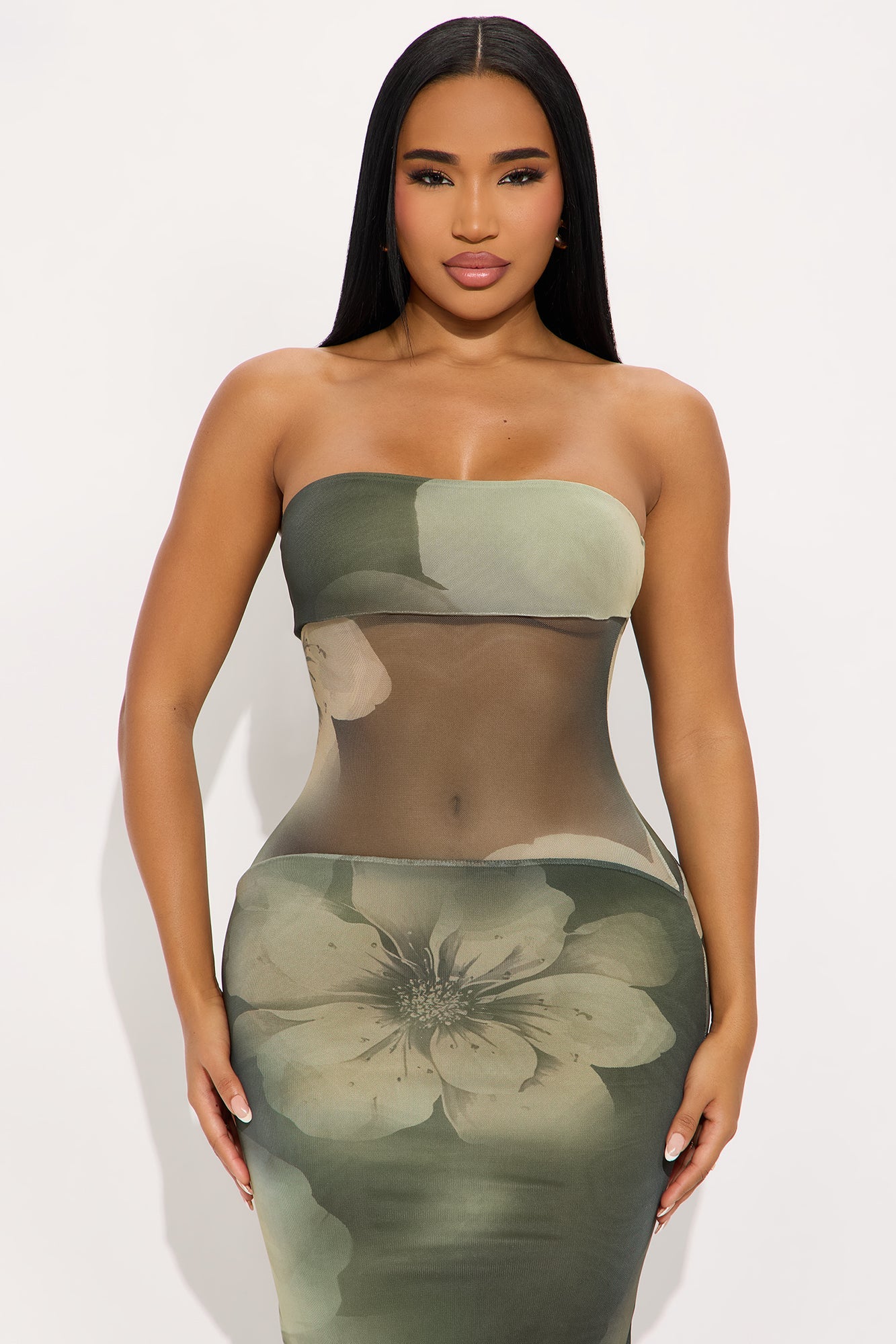 Glow Getter Floral Womens Maxi Dress - Green/combo