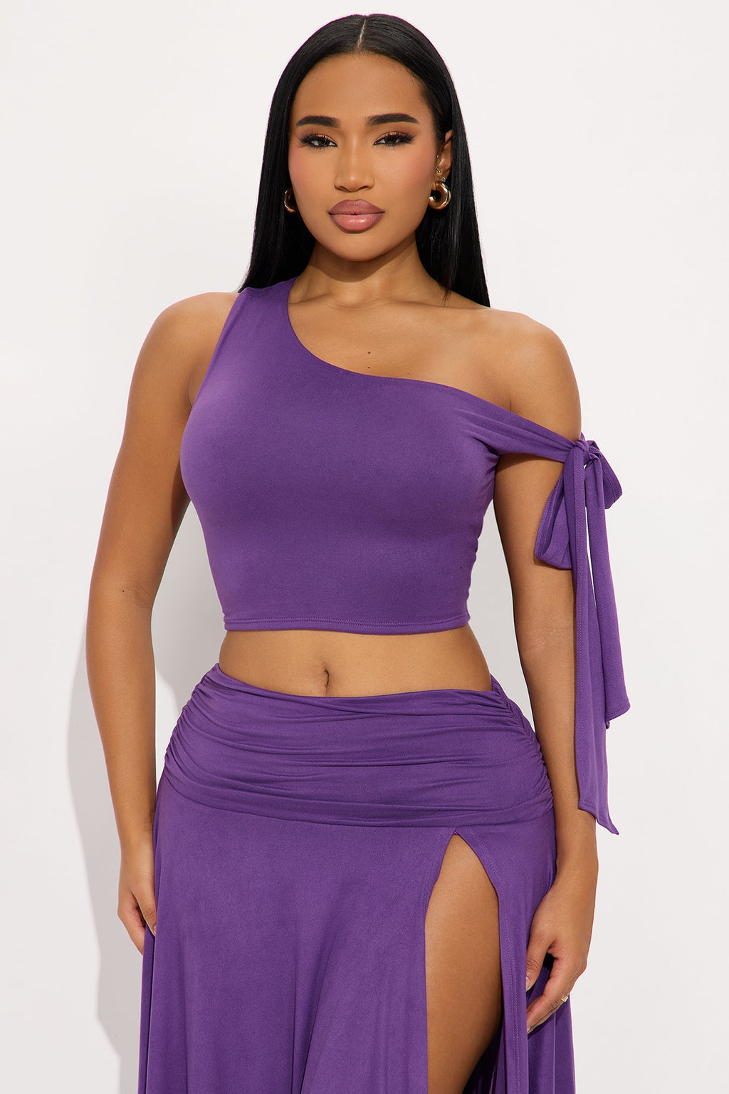 Cut Different Asymmetric Skirt Set - Purple 