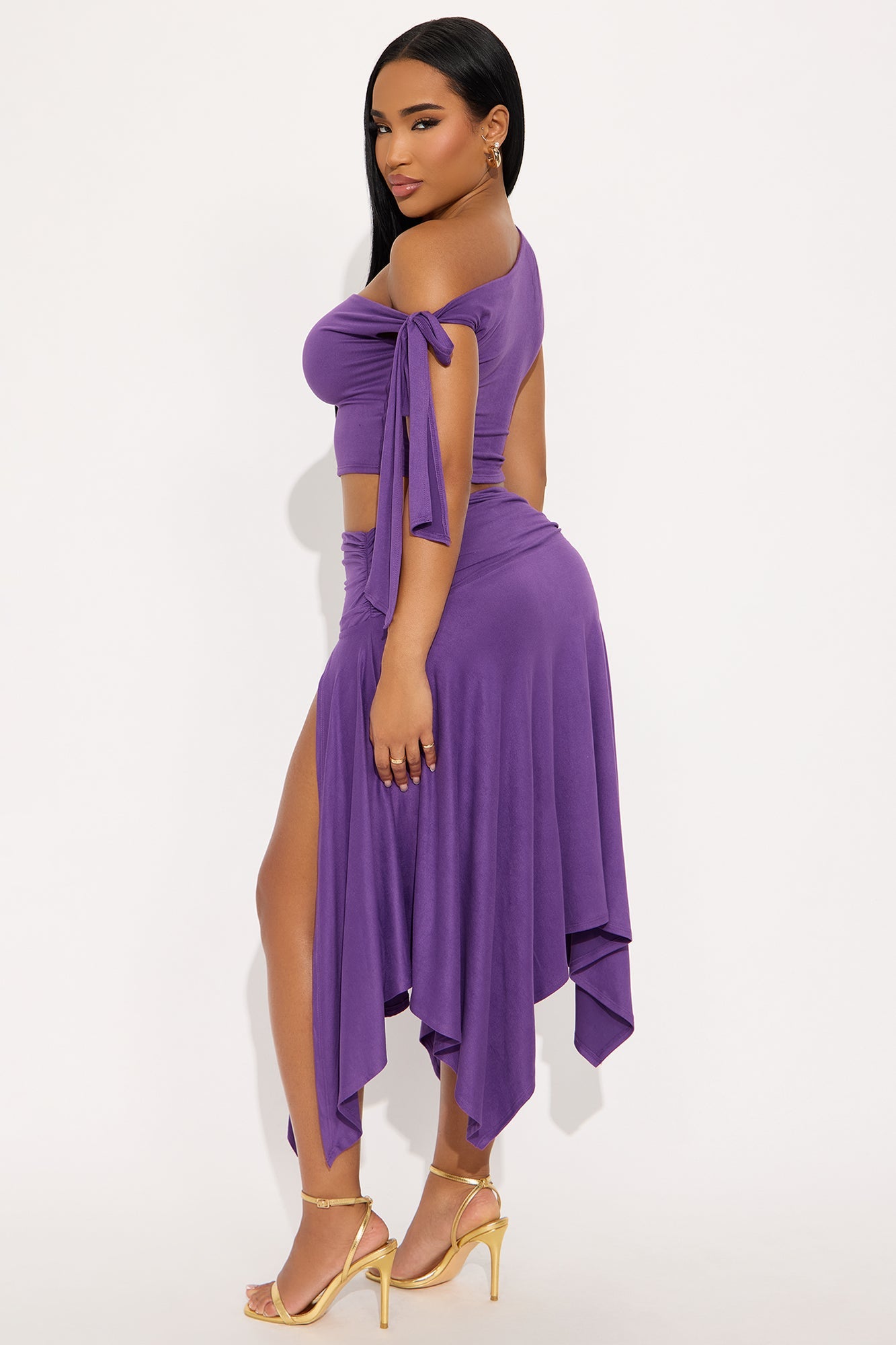 Cut Different Asymmetric Skirt Set - Purple 