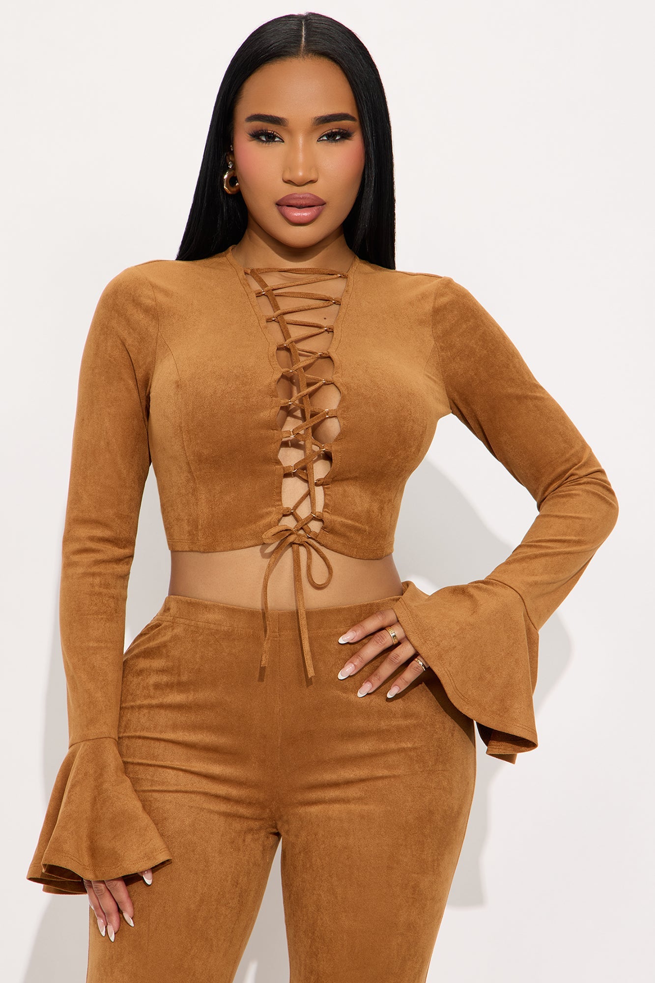 Taking It Back Faux Suede Pant Set - Camel