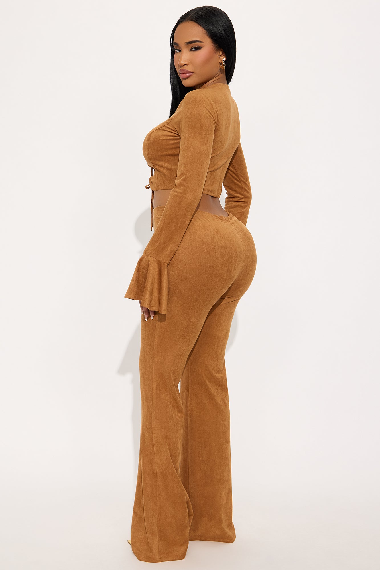 Taking It Back Faux Suede Pant Set - Camel
