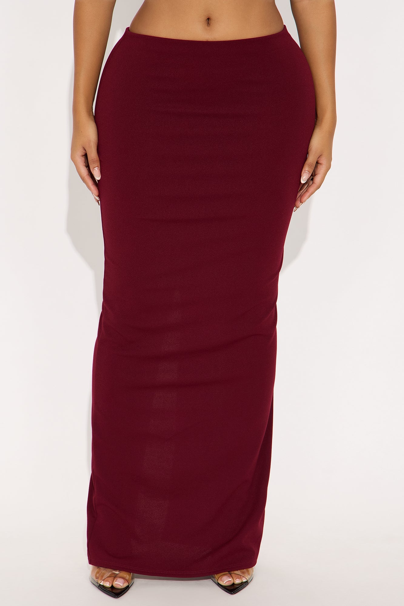 Camila Crepe Knit Back Slit Maxi Skirt - Burgundy