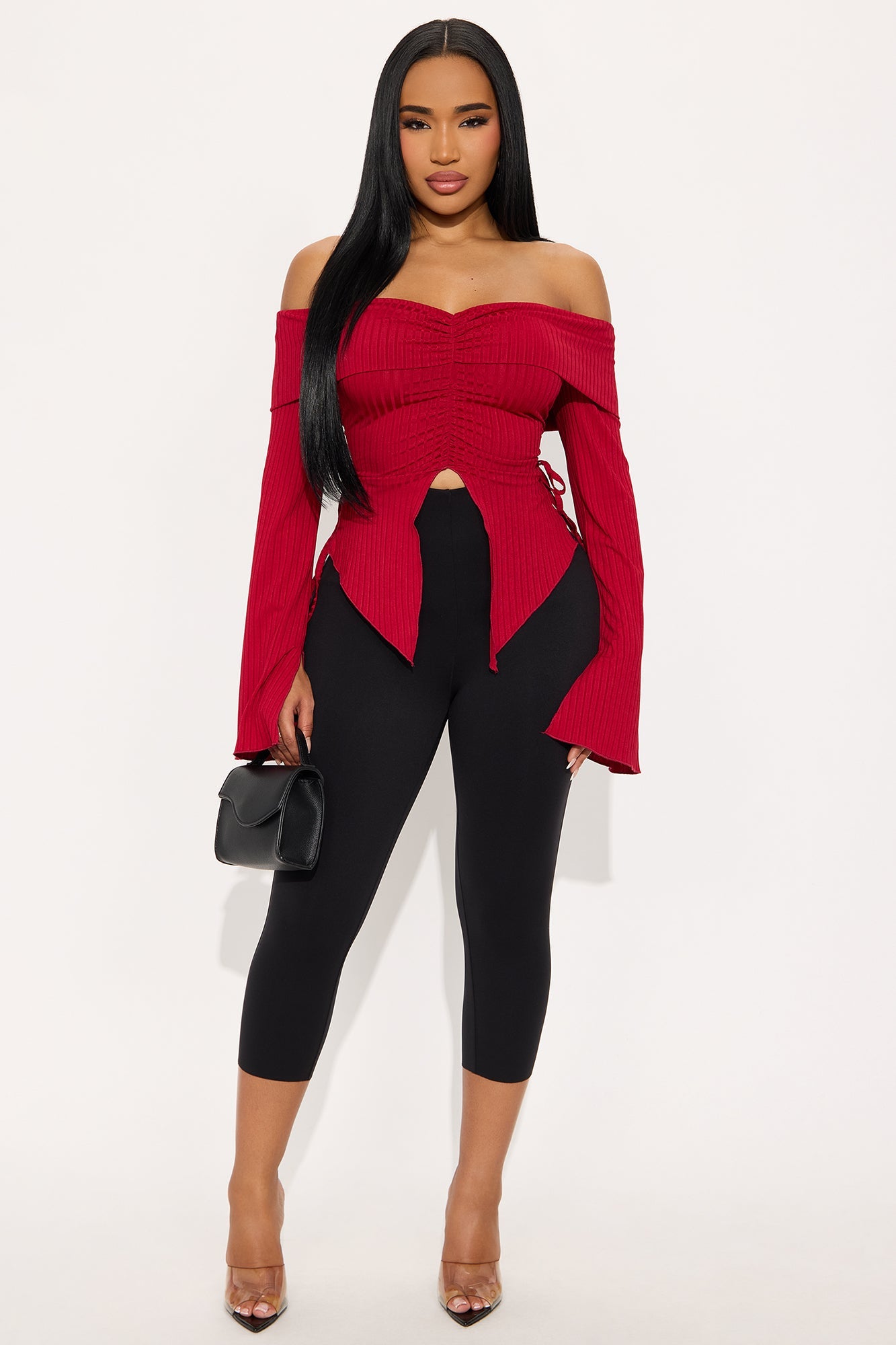 Luna Off Shoulder Top - DarkRed