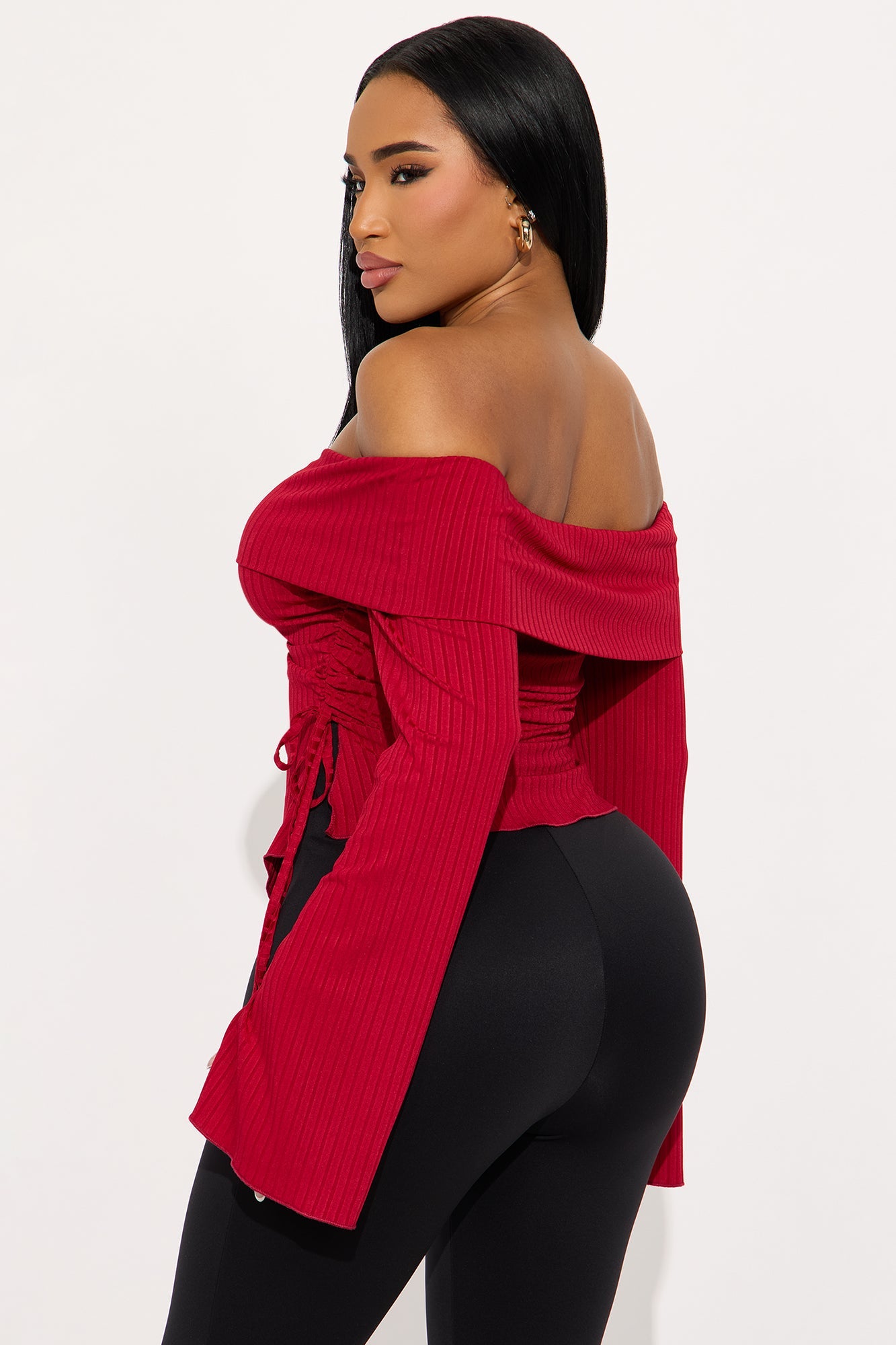 Luna Off Shoulder Top - DarkRed
