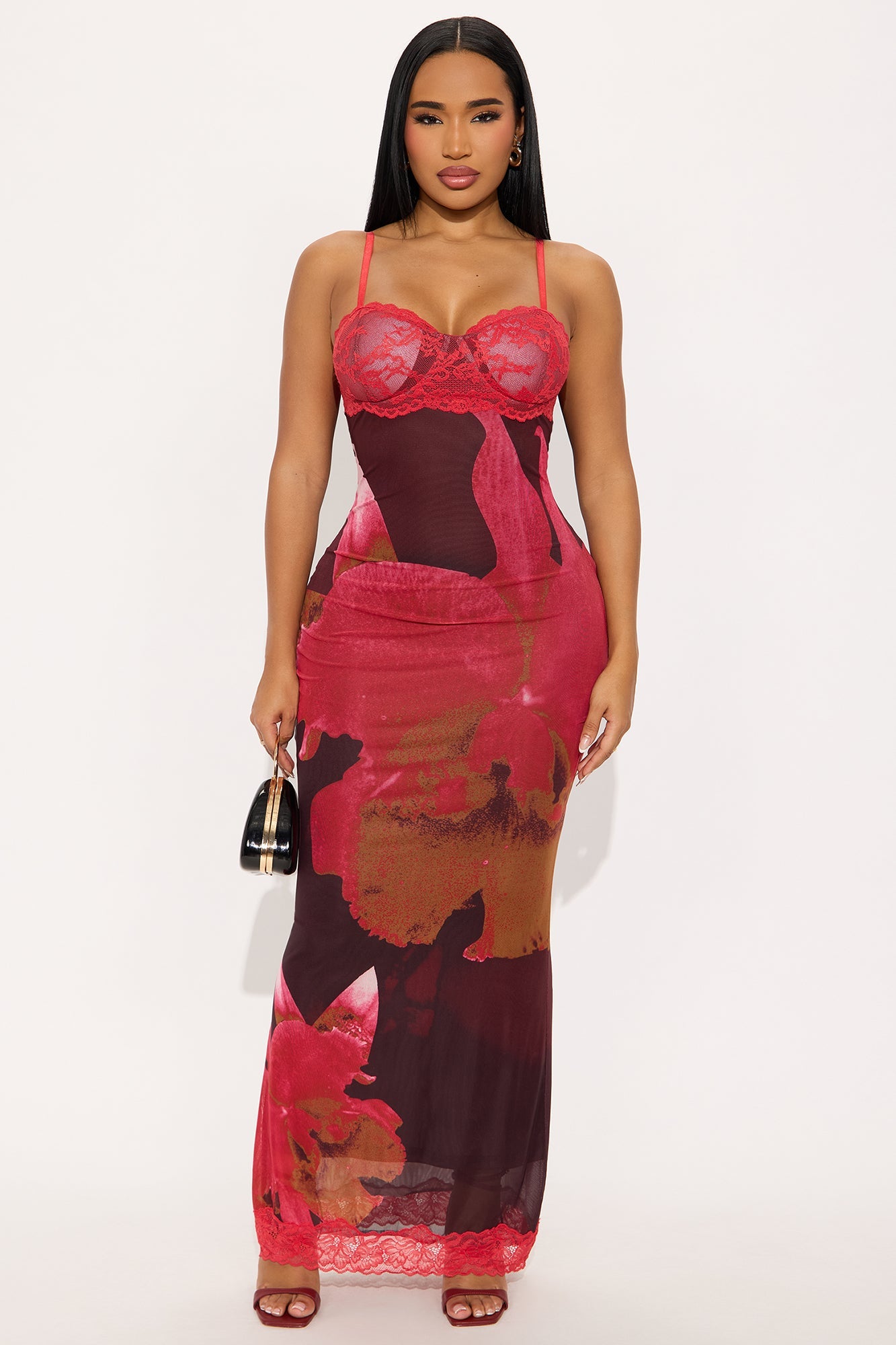 Courtney Mesh Lace Maxi Dress - Wine