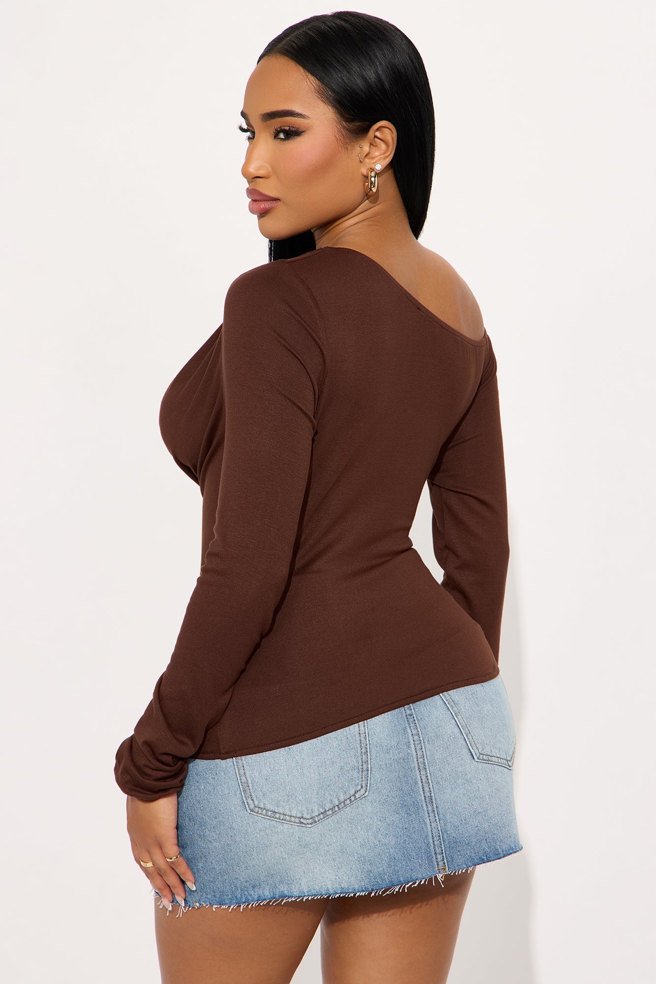 Chain Reaction Draped Off Shoulder Top - Brown