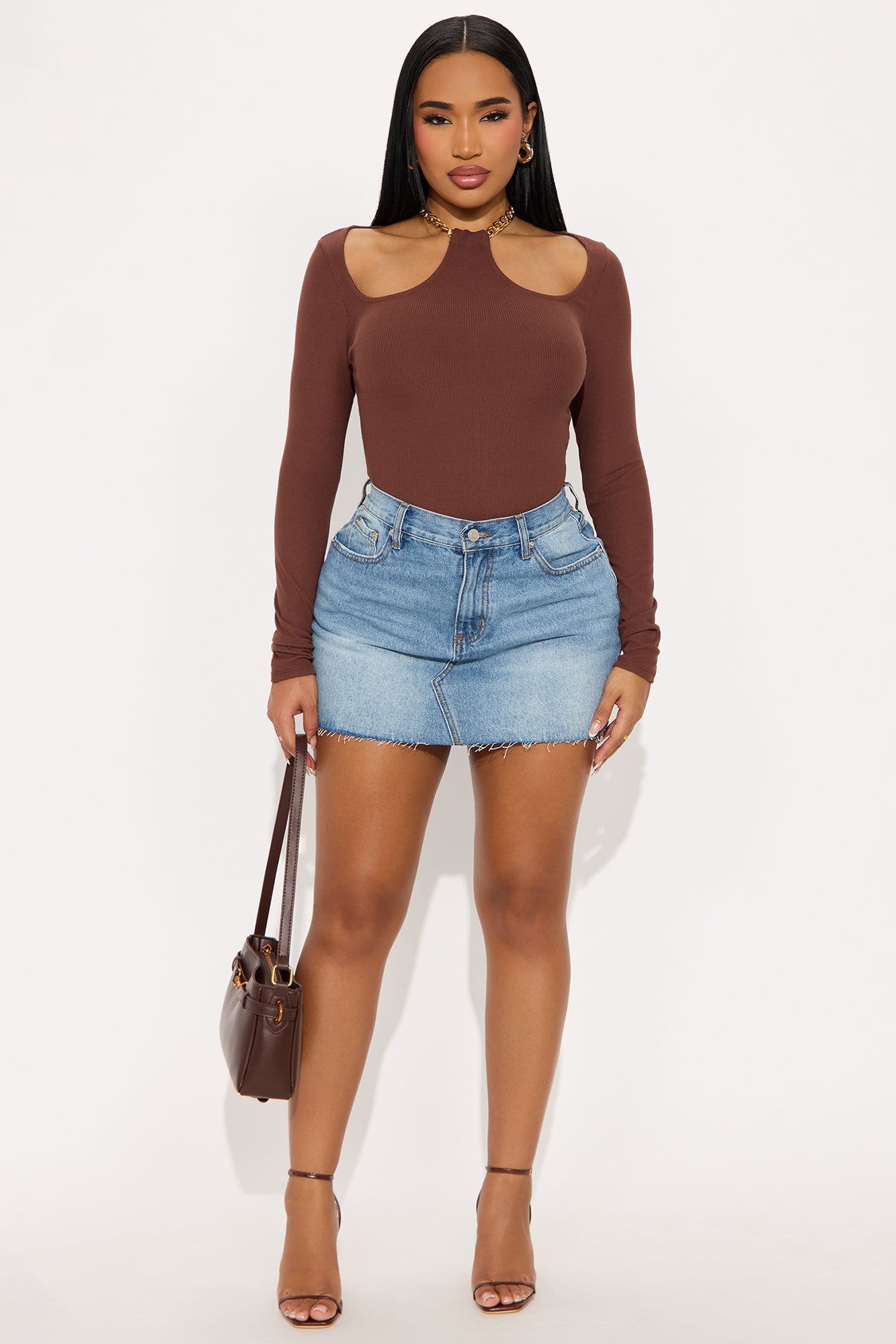 Omi Chain Strap Ribbed Top - Brown