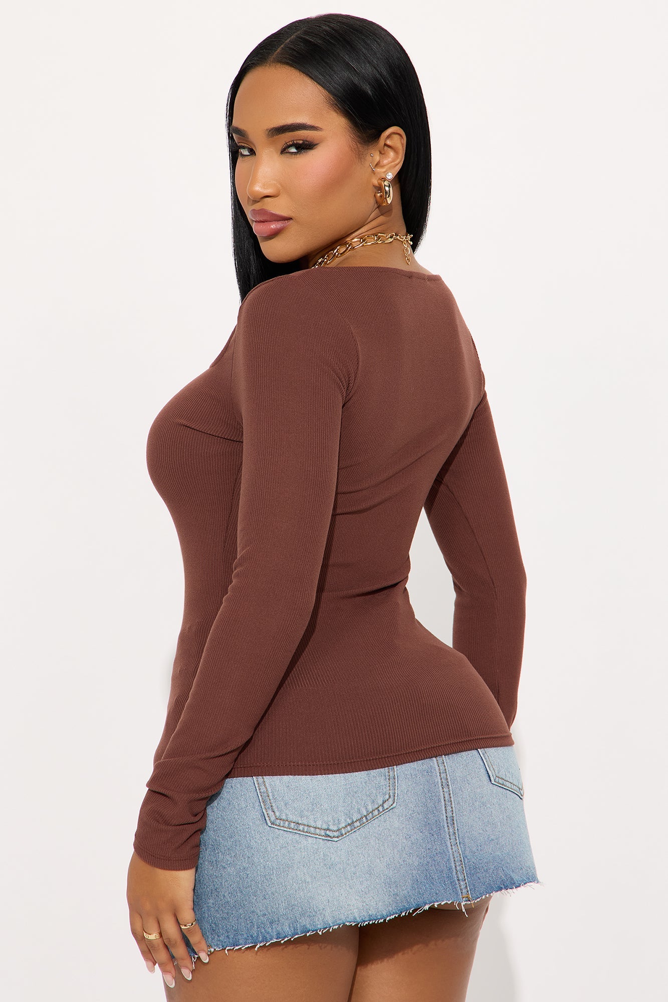 Omi Chain Strap Ribbed Top - Brown