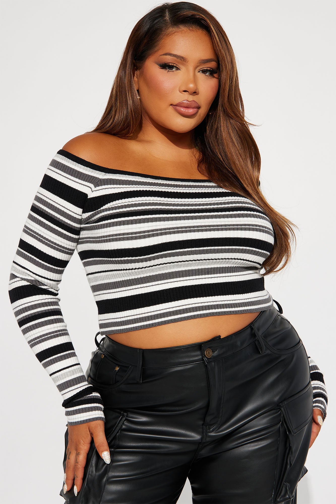Madisyn Off Shoulder Striped Sweater - Black/combo