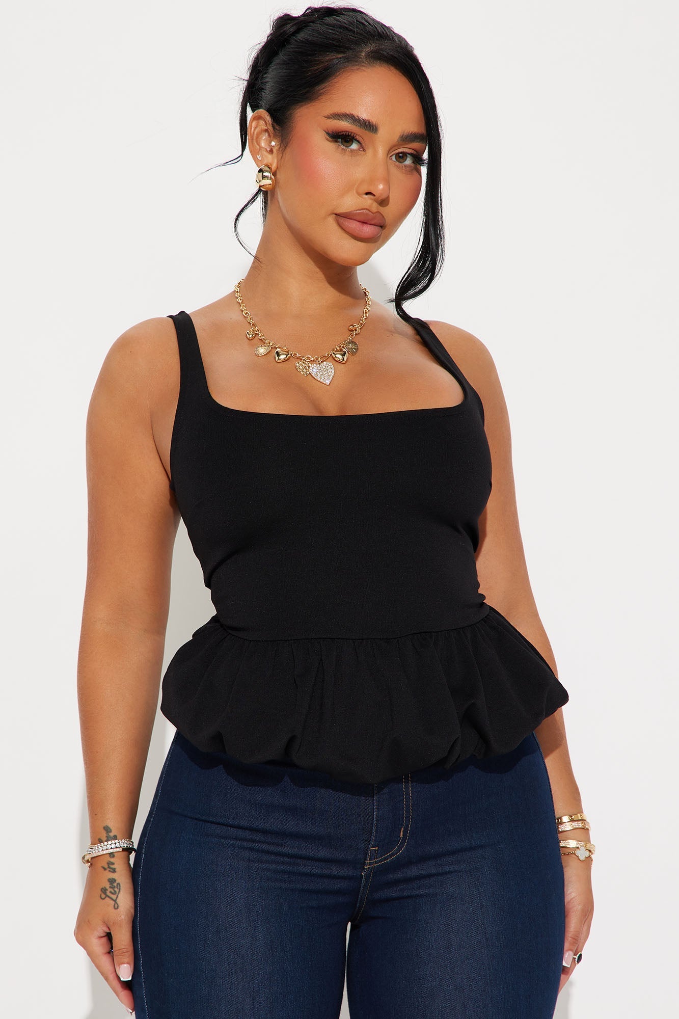 Summer Romance Bubble Hem Top - Black