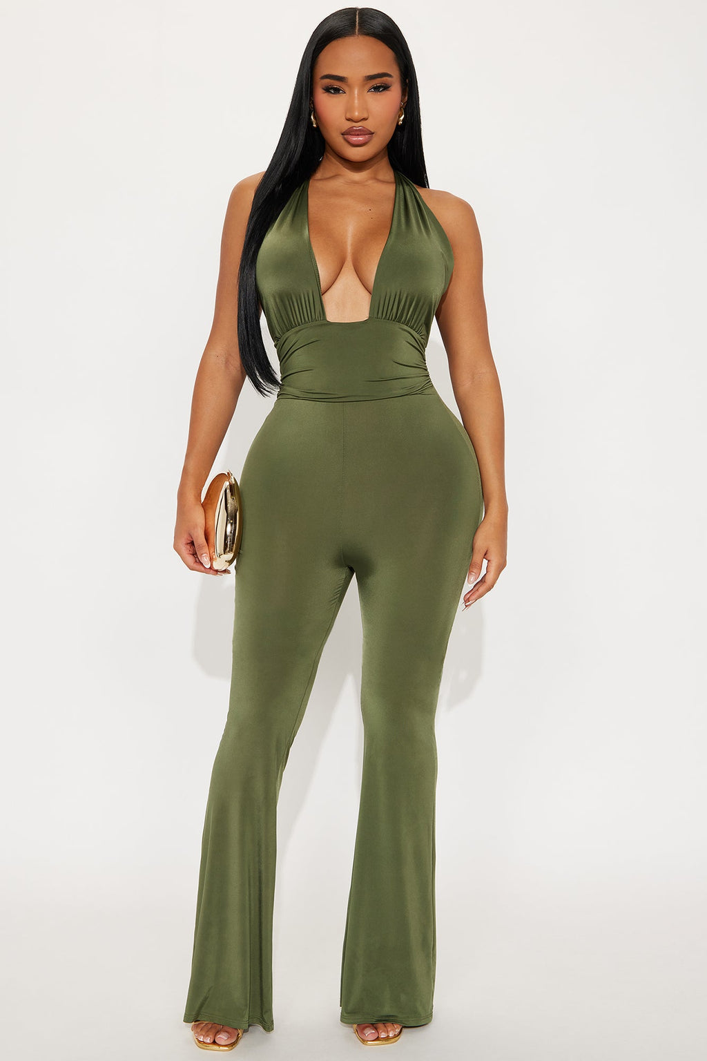 Kiss Me Halter Jumpsuit - Olive