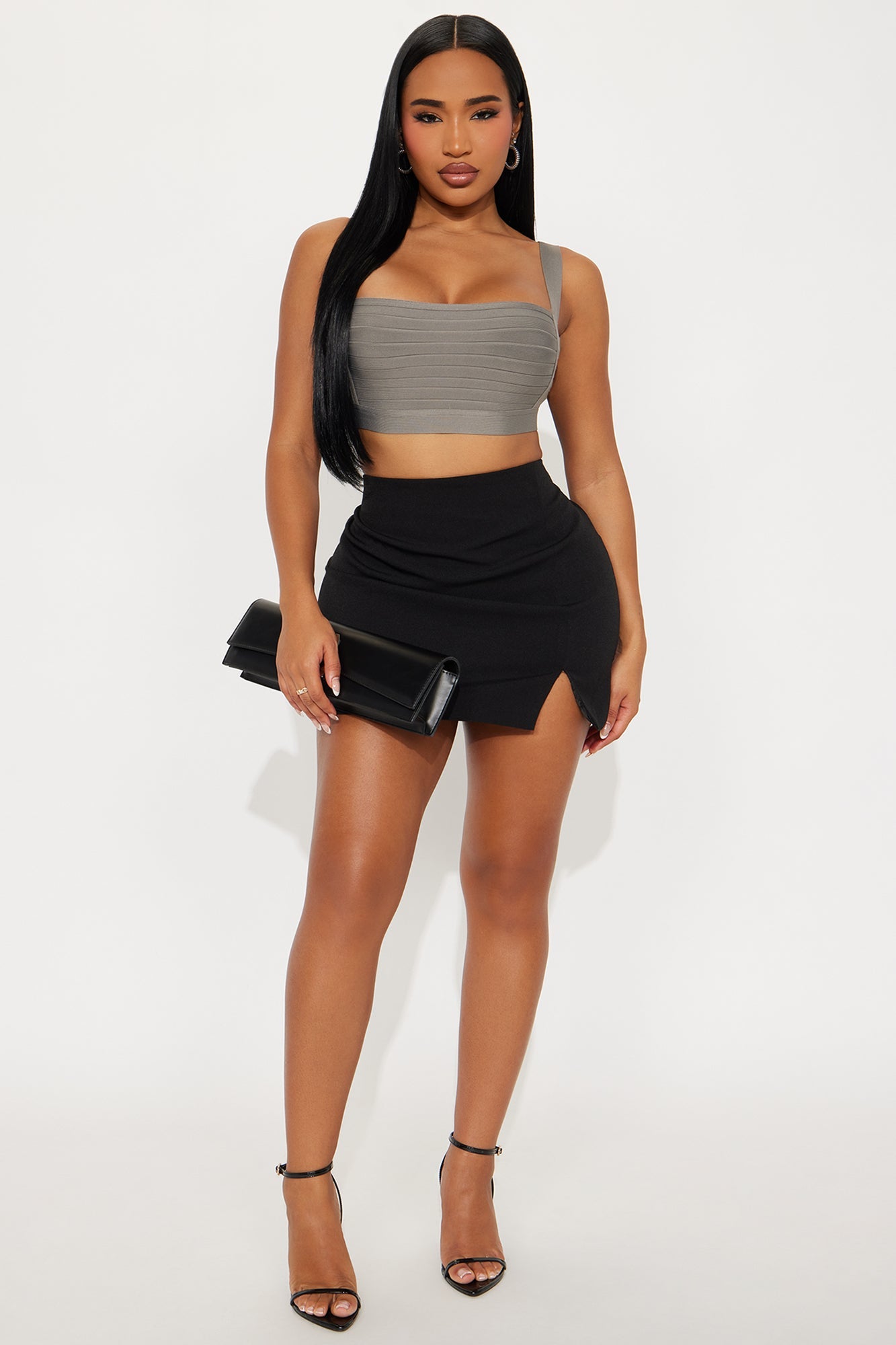 Feeling Selfish Cropped Bandage Bra Top - Grey
